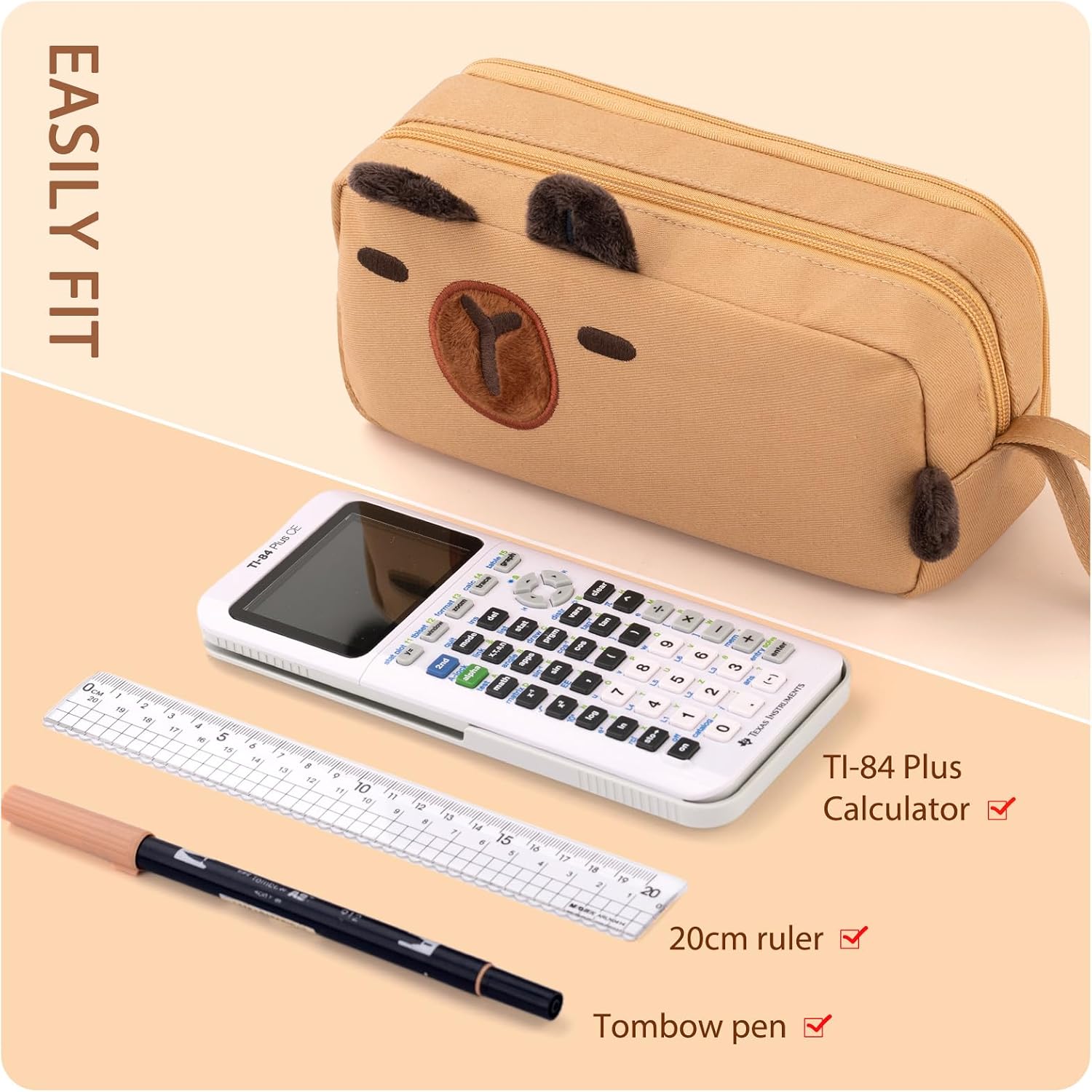 Brown Capybara 3-Compartment Pencil Case