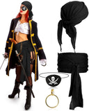 Black & Red Pirate Accessory Set – Bandana, Sash, Eye Patch & Earring Kit for Adults