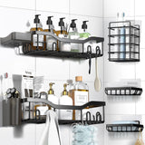 NESOMI Adhesive Shower Caddy Organizer 7-Pack – Rustproof Stainless Steel Bathroom Shelves with Hooks, No-Drill Storage Set