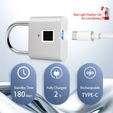 UMIKSMART Fingerprint Padlock with USB-C Rechargeable Battery, Biometric Keyless Lock for Gym Locker, Cabinets & Personal Storage