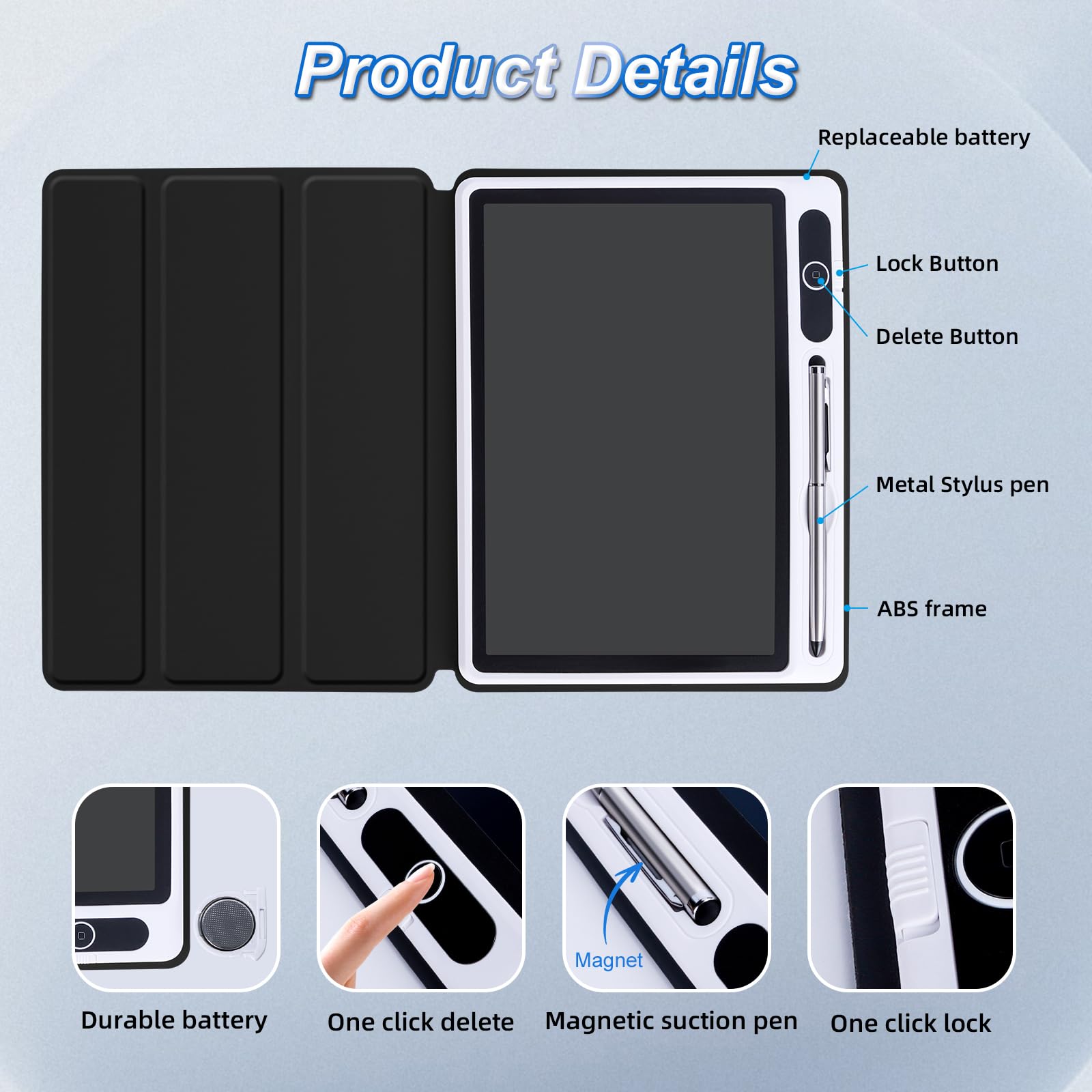 10” LCD Writing Tablet with PU Cover & Stand – Bright Thick Line Doodle Board