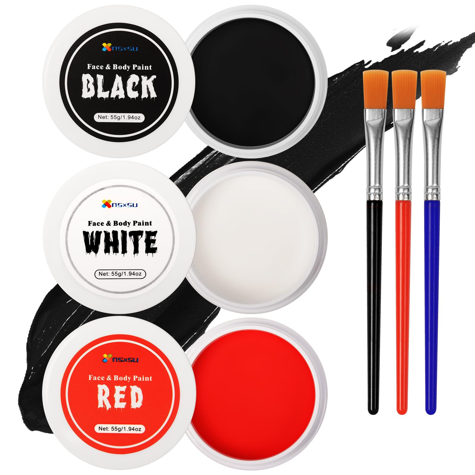 Black White Red Face Paint Kit – Professional Body & SFX Makeup for Halloween, Cosplay & Stage Performances