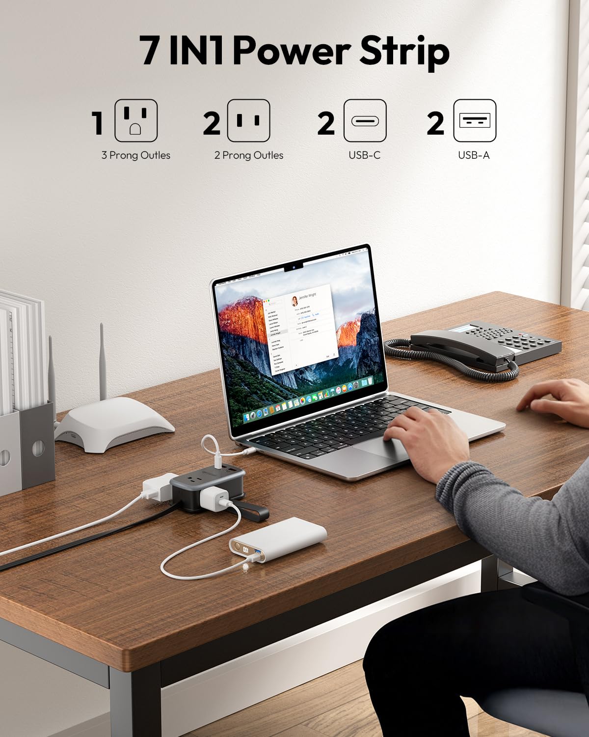 GaN 65W Fast Charging Power Strip with USB-C – Compact 7-Device Travel Charger with AC Outlets for Laptop, Phone & Cruise Travel