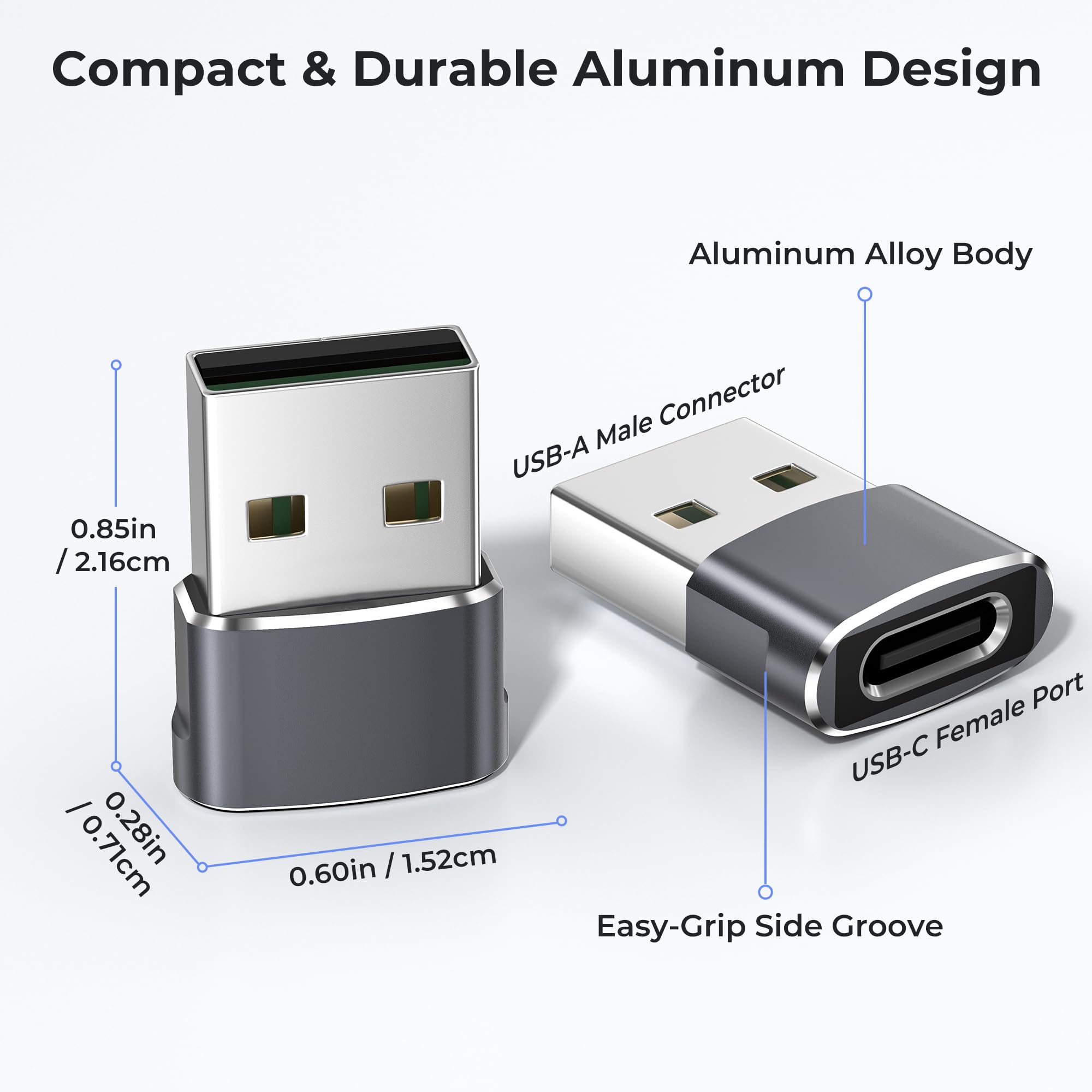 USB-A to USB-C Adapter – Aluminum Type-C Converter for Charging & Data Transfer