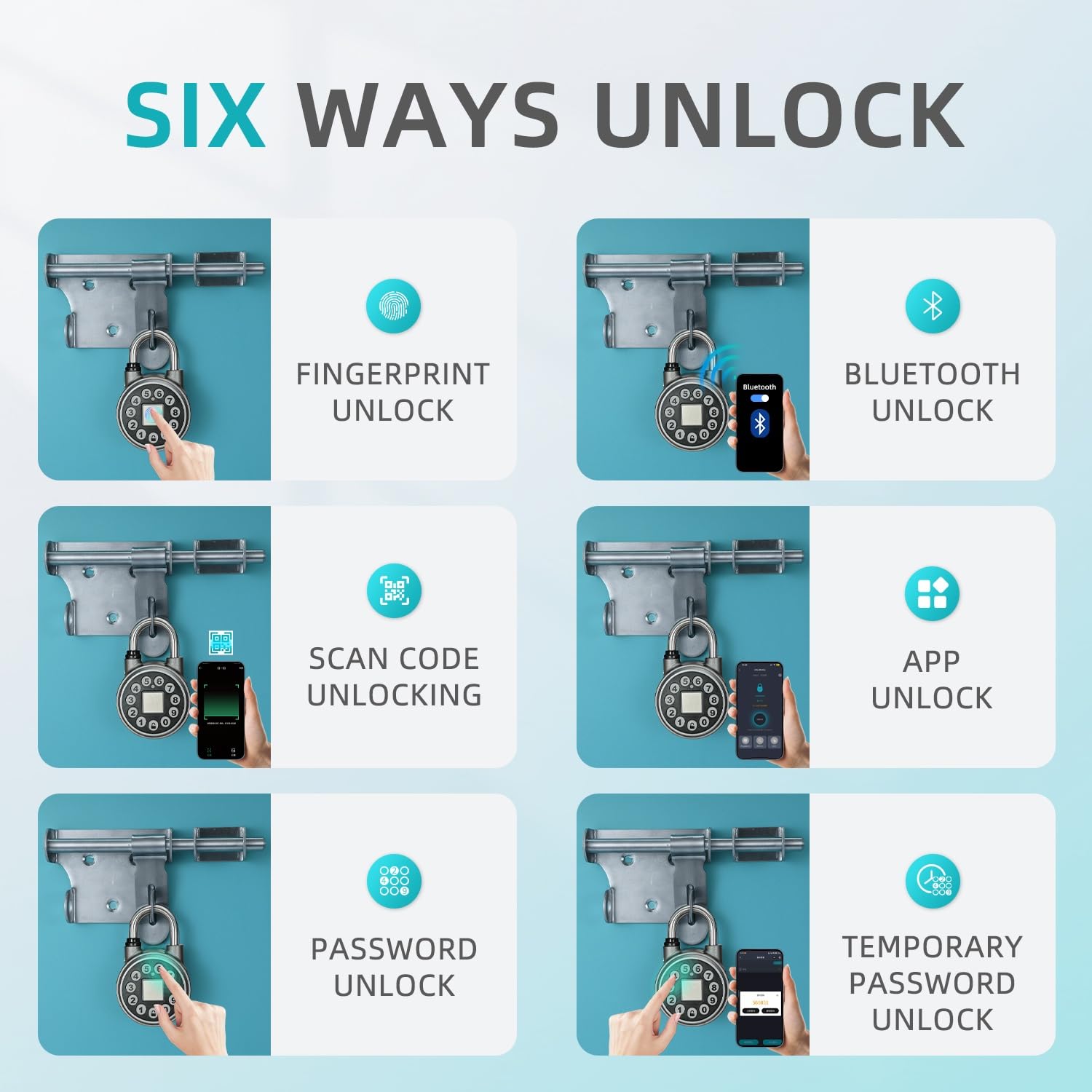 SFW GS50S Fingerprint Smart Padlock with Password Unlock, Bluetooth App Control & USB-C Rechargeable Battery