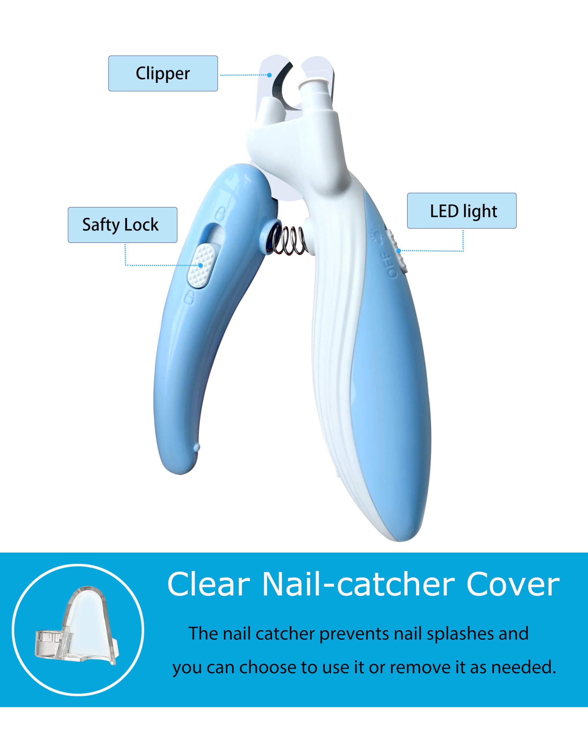 LED Pet Nail Clippers with Safety Light, Stainless Steel Blades, Safety Lock, and Ergonomic Whale-Shaped Handle for Dogs and Cats