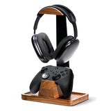 UPERGO Walnut Wood Headset Stand with Gaming Controller Holder & Storage Base for PS5, Xbox and Desk Setup Organization