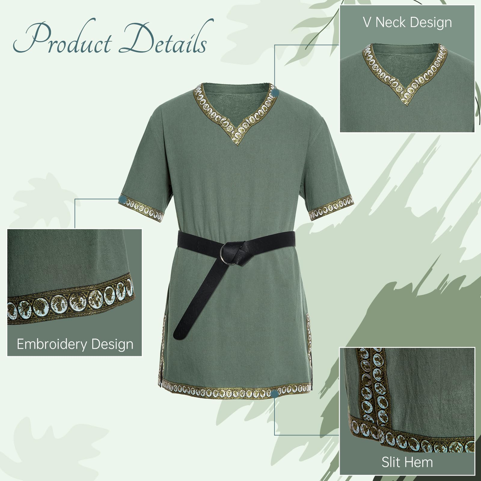 Medieval Viking Warrior Set – Green Tunic with Belt, Arm Guards & Pouch ⚔️🍃