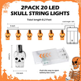 Halloween Pumpkin String Lights – 2 Pack 20 LED Battery Operated Lights (8.2 FT Each, 3 Modes, Orange Glow)