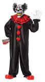 Black & Red Classic Clown Costume – Standard Size Jumpsuit with Pom-Poms & Layered Red Collar