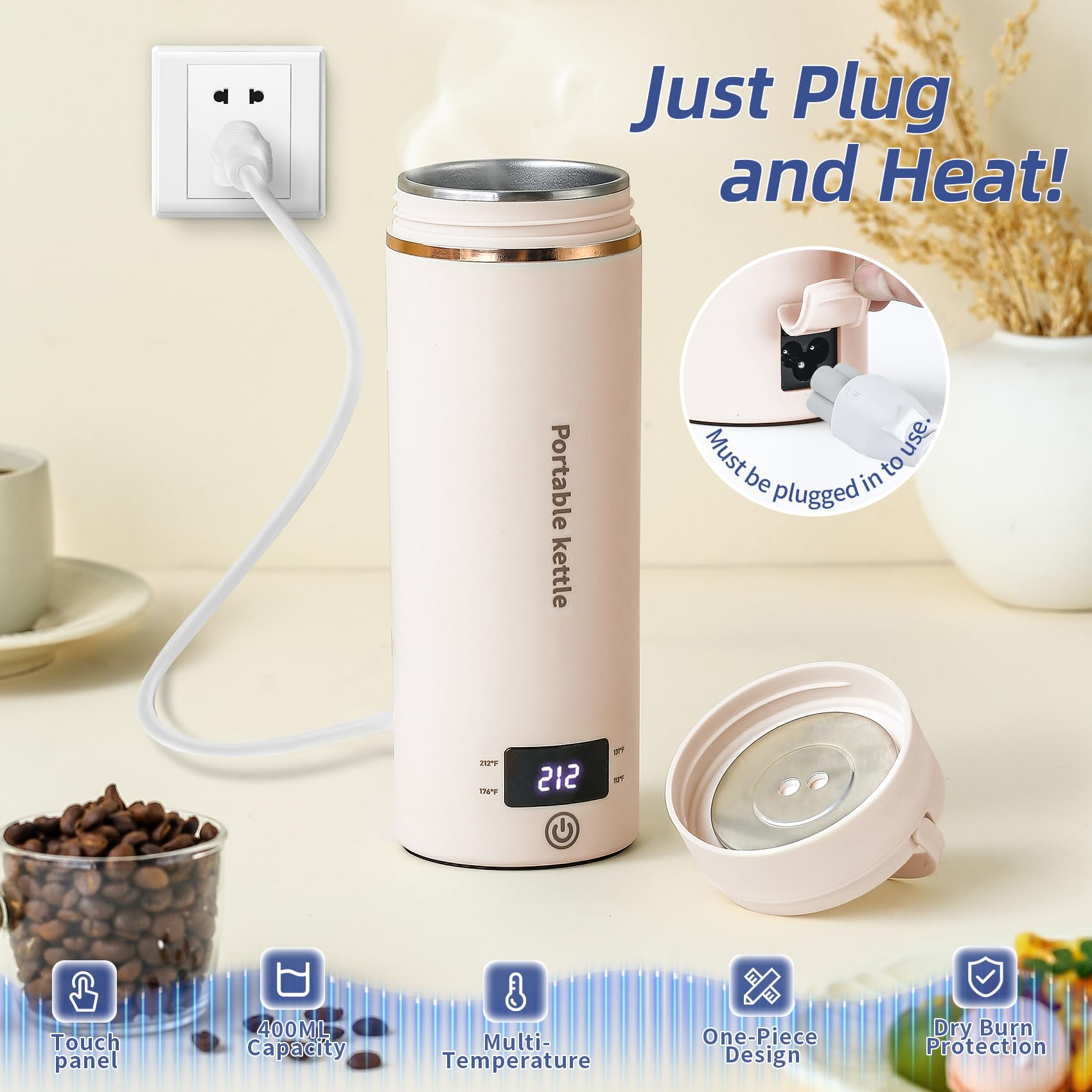 Portable Electric Travel Kettle with LCD Temperature Control – Mini Stainless Steel Water Boiler for Tea, Coffee & Travel