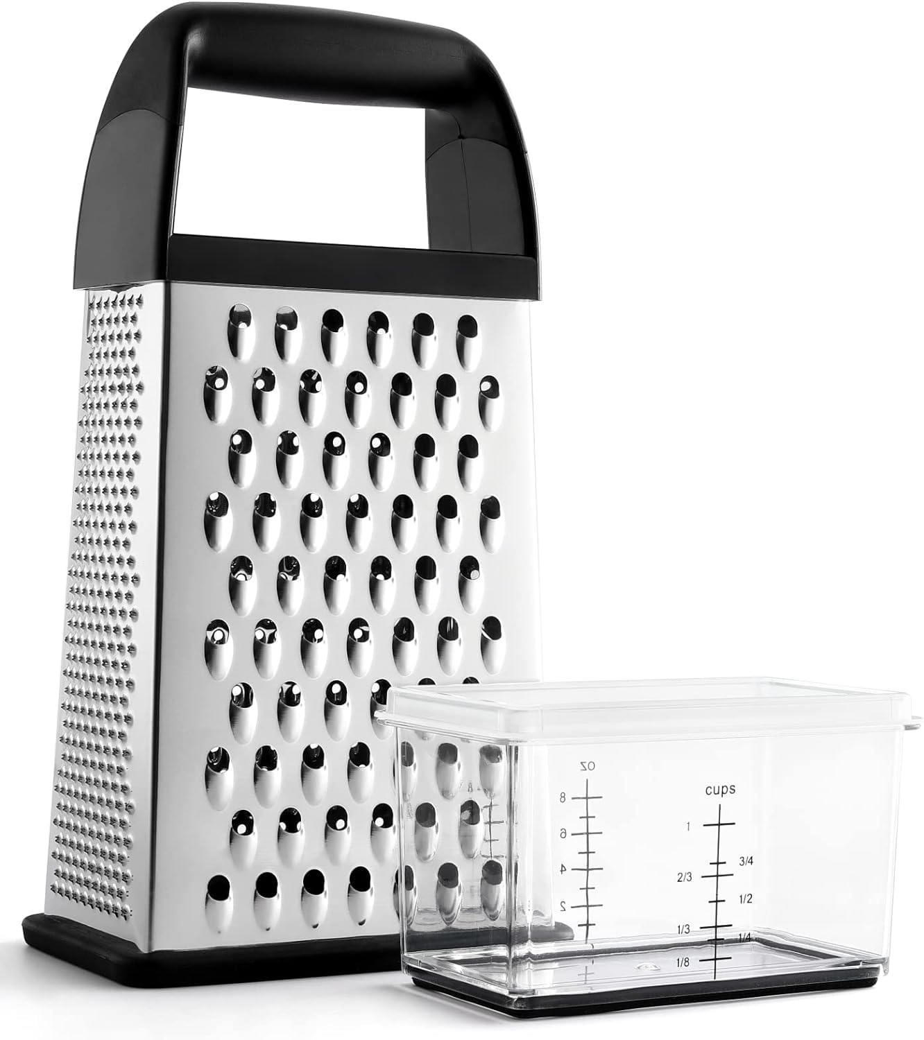 Heavy-Duty Stainless Steel Box Grater with Container – 4-Sided Sharp Blades & Non-Slip Base