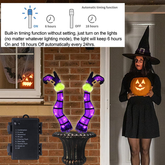 Light-Up Purple Witch Legs Yard Stakes – LED Halloween Decoration with 8 Lighting Modes & Timer Function