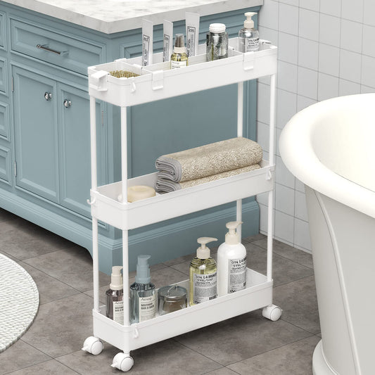 Slim Rolling Storage Cart (3-Tier) – Narrow Mobile Utility Organizer for Bathroom, Kitchen & Laundry