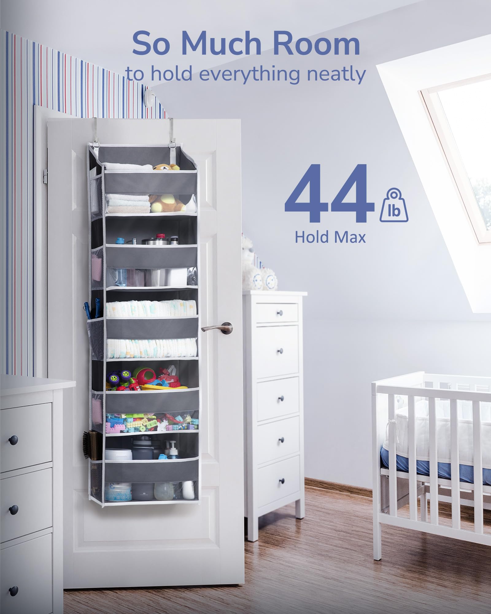 Over the Door Hanging Organizer with Clear Windows – 5 Large Pockets & Mesh Side Storage for Bedroom, Bathroom & Nursery