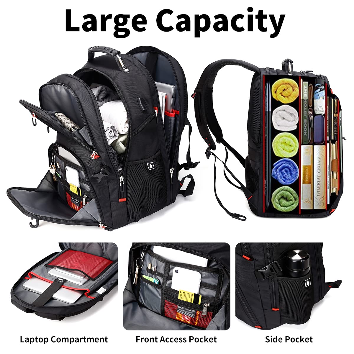 Extra Large 50L Travel Laptop Backpack – Airline-Approved Carry-On with USB Charging & Lock (17″)