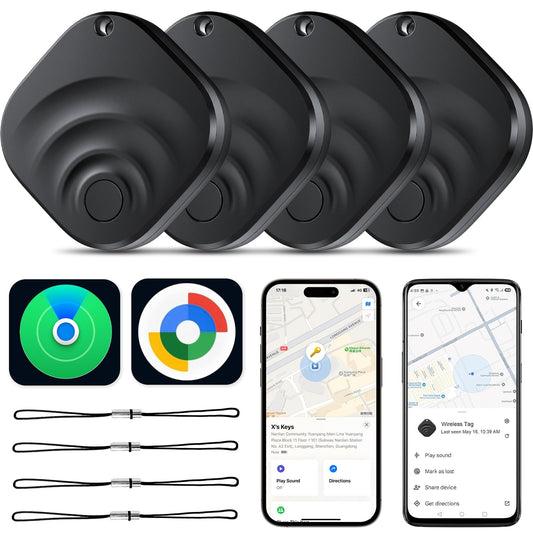 Dual-System Bluetooth Tracker Tags 4 Pack Compatible with Apple Find My and Google Find Hub Smart Item Locator Black