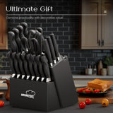21-Piece Elegant Black Knife Block Set with Built-In Sharpener – Precision German Steel