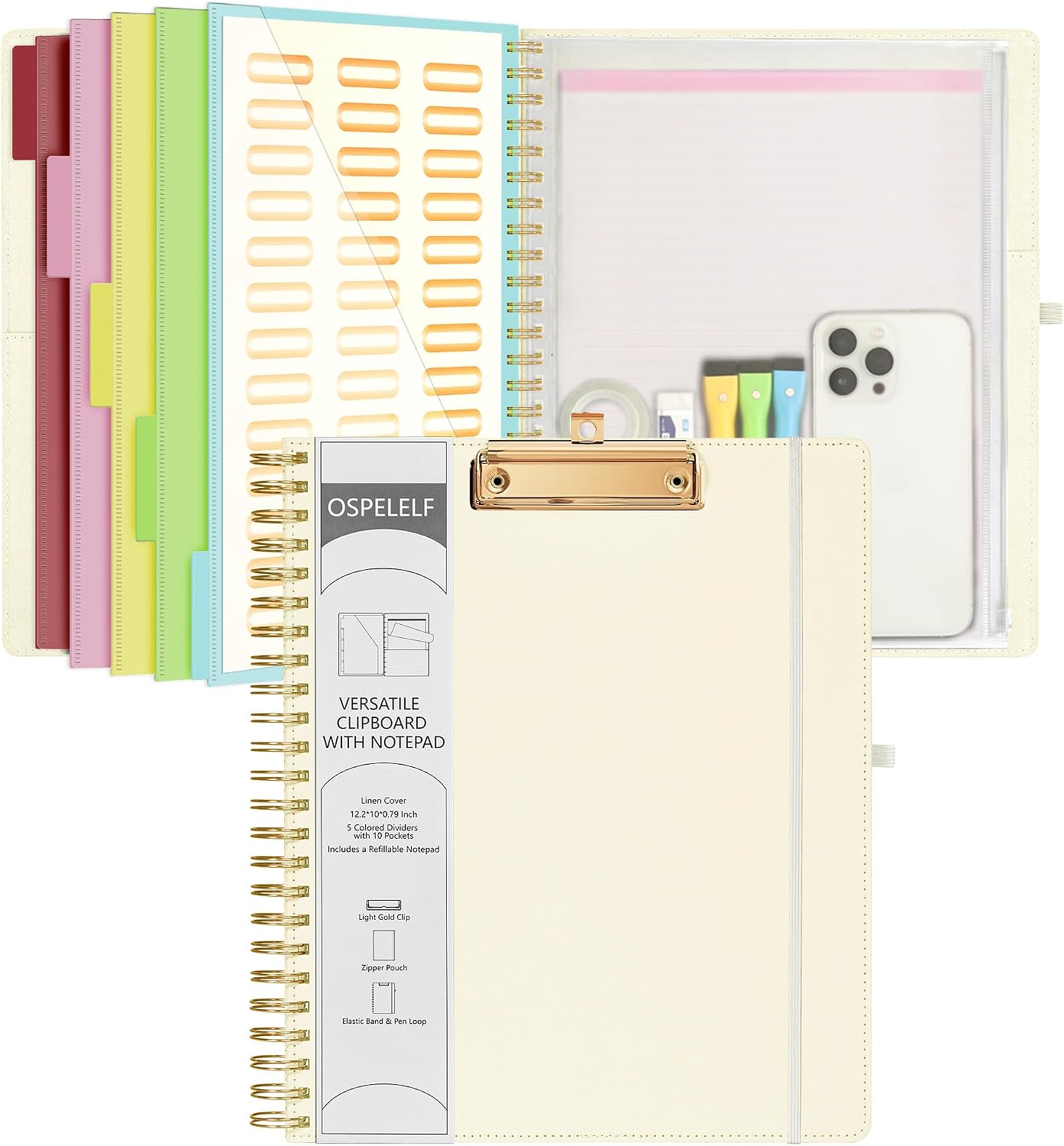 Purple Foldable Clipboard Folio with Pockets and Notepad