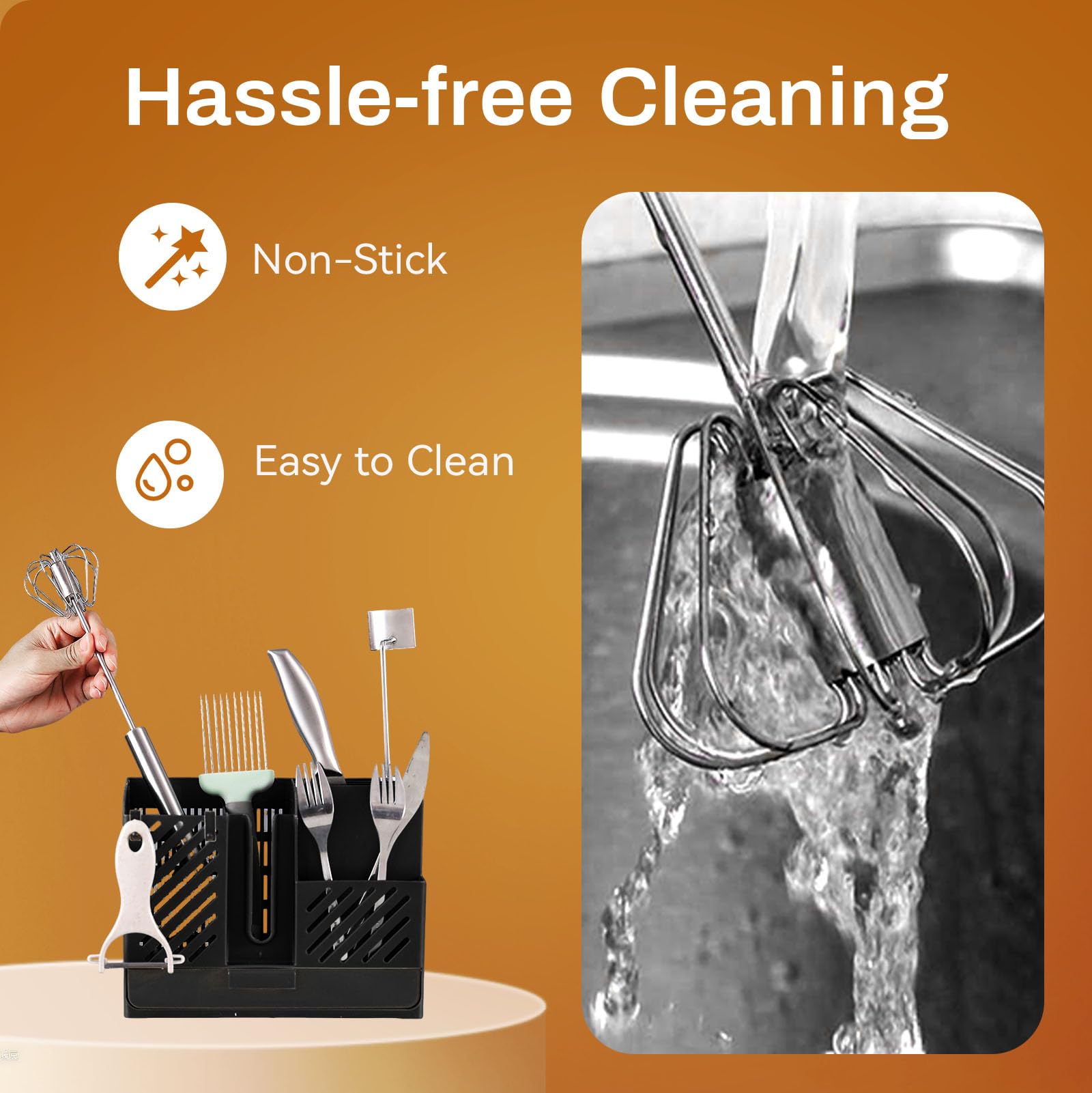 Semi-Automatic Stainless Steel Hand Whisk – One-Press Easy Mixing Tool (10 in)