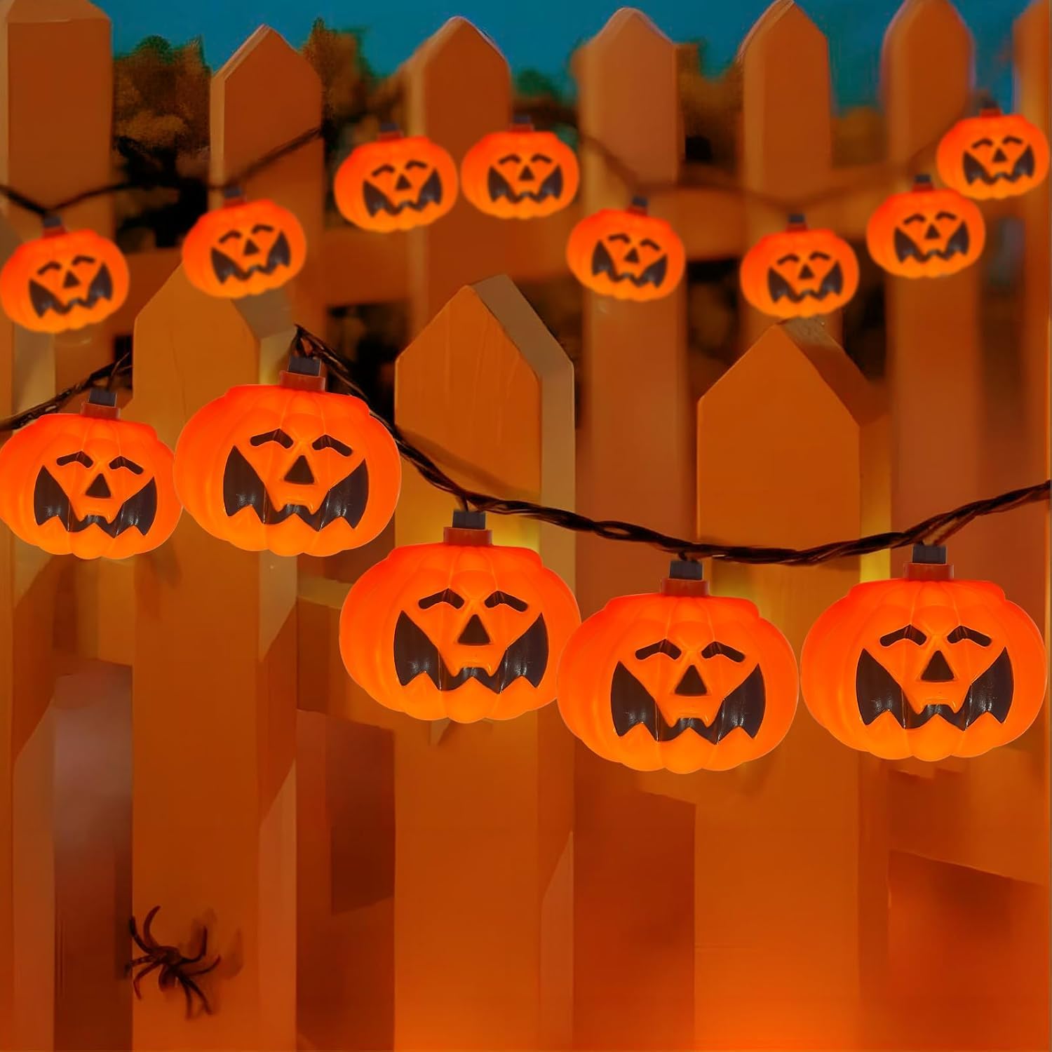 8.5FT Halloween Pumpkin Bat String Lights – 10 Orange Lanterns with Warm Glow & End-to-End Connection