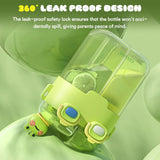 26 oz Kids Bear Water Bottle with Straw, Dual Compartments, Leakproof Lock and Adjustable Strap