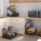 Meratia 2-Pack Under-Sink Pull-Out Cabinet Organizer – L-Shaped Metal Storage Rack with Sliding Drawers