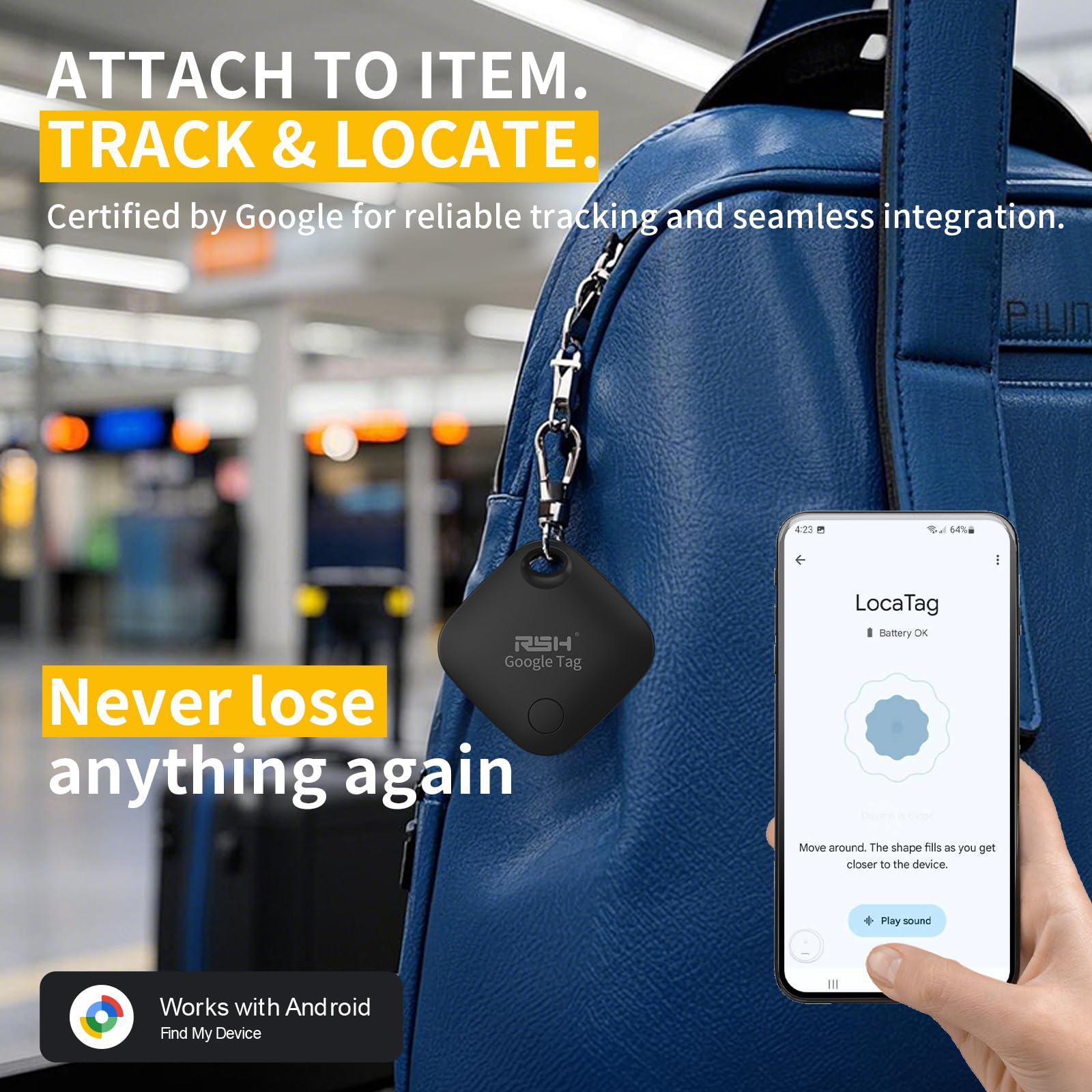 Android Find Hub Smart Tracker Tag 4 Pack, Bluetooth Item Locator with Global Tracking, Loud Alarm and Replaceable Battery