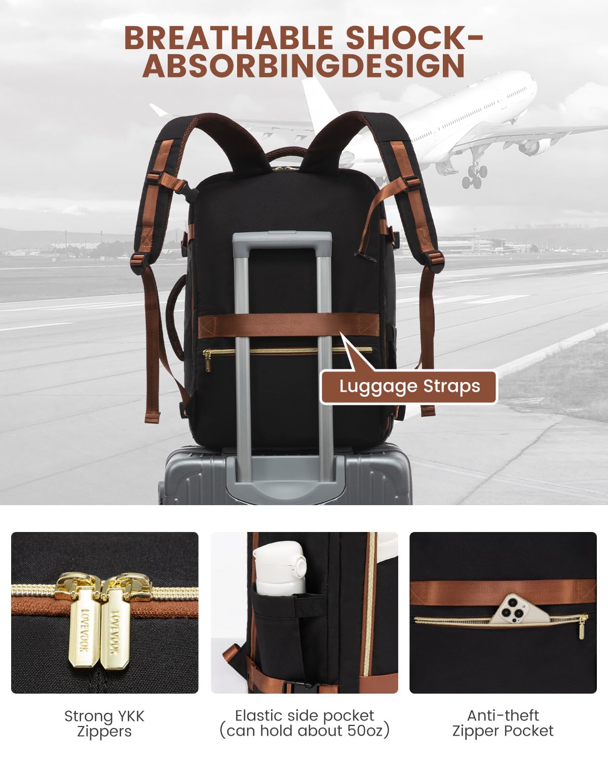 LOVEVOOK 40L Carry-On Travel Backpack for Women with Packing Cubes & Wet Bag – TSA Approved