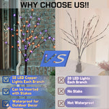 Halloween Lighted Tree Branches – 2 Pack 30" Black Artificial Trees with 100 LED Orange & Purple Lights, Timer Function & Adjustable Twigs