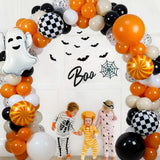 Halloween Baby Shower Balloon Garland Kit – Retro Burnt Orange, Black & White Boo Day Party Decorations