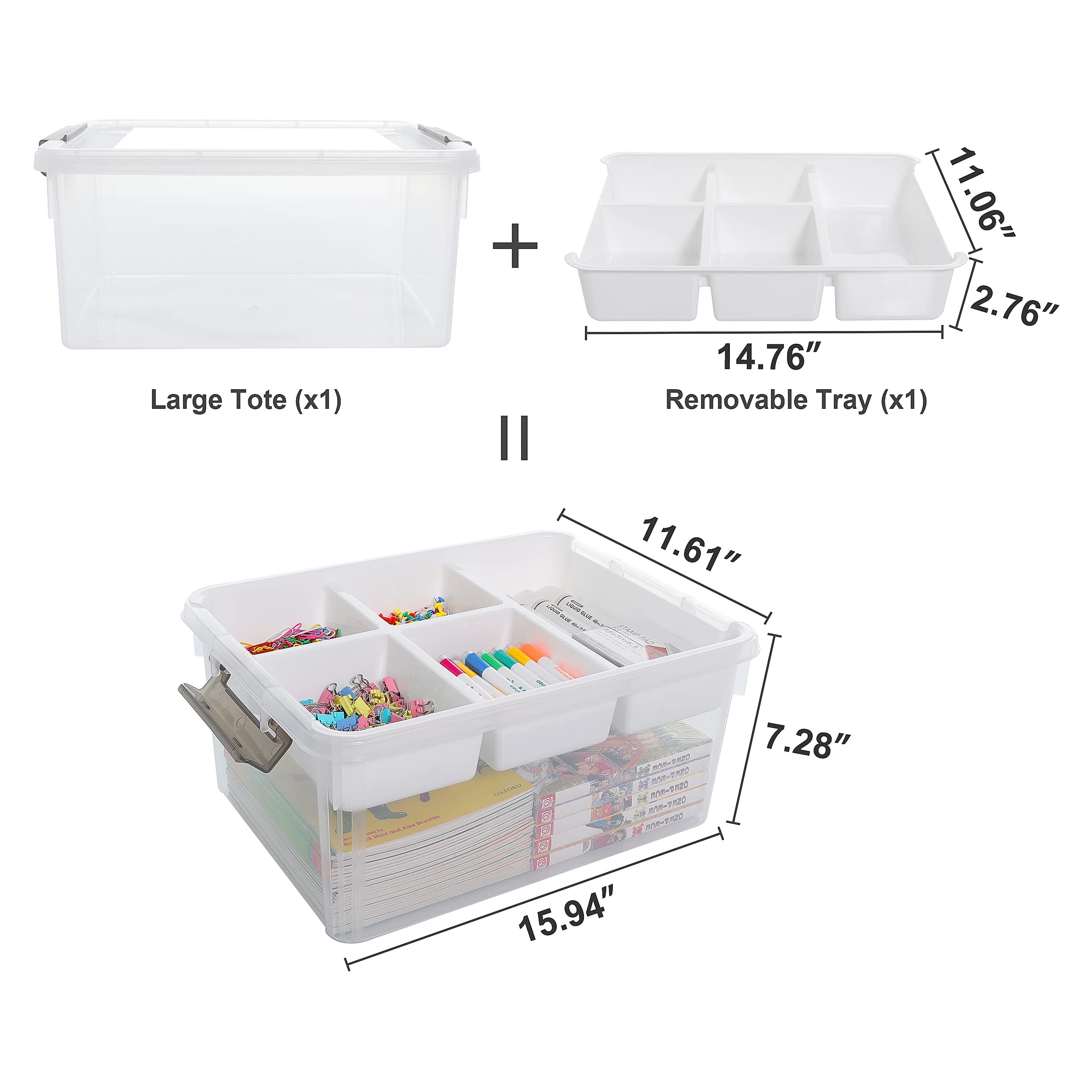 Citylife 17-Qt Plastic Storage Box with Removable Trays – Clear Craft & Tool Organizer for Beads, Sewing & Art Supplies (White)