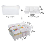 Citylife 17-Qt Plastic Storage Box with Removable Trays – Clear Craft & Tool Organizer for Beads, Sewing & Art Supplies (White)