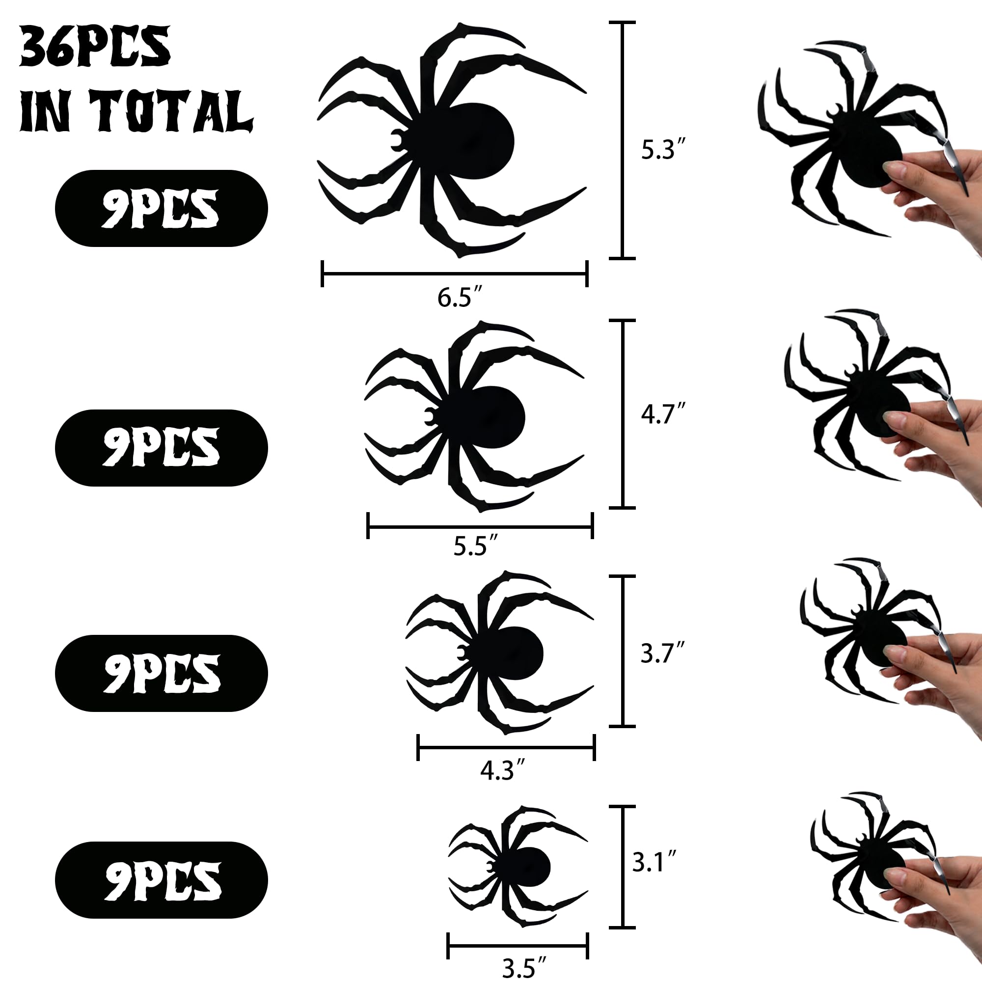 36-Pack Green Light-Up 3D Halloween Spiders – Glow Wall Decorations in 4 Sizes for Party, Windows & Indoor Haunted Decor