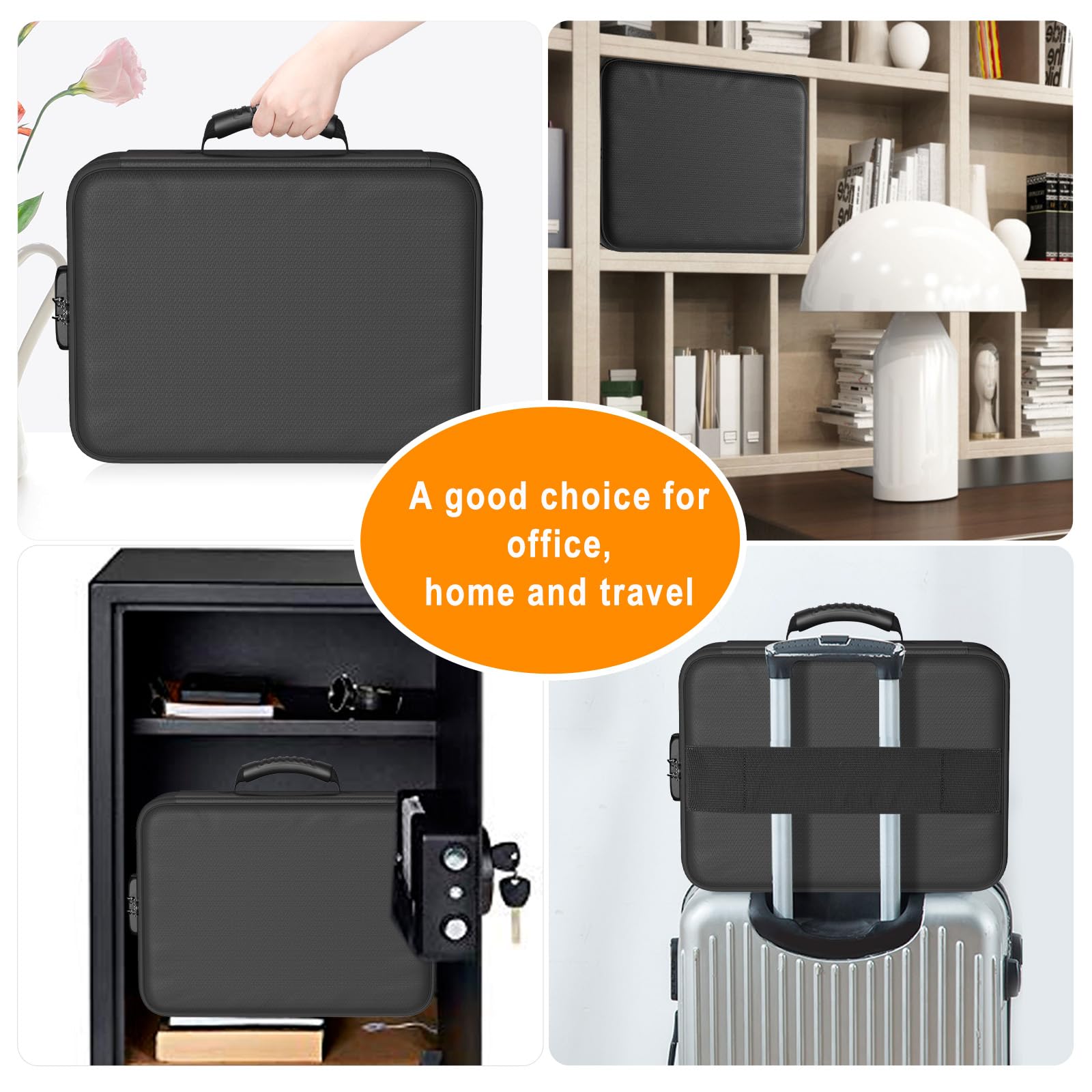DocSafe 5200°F Fireproof Document Organizer with Lock – Portable Water-Resistant File Storage Box for Home & Travel (Black)