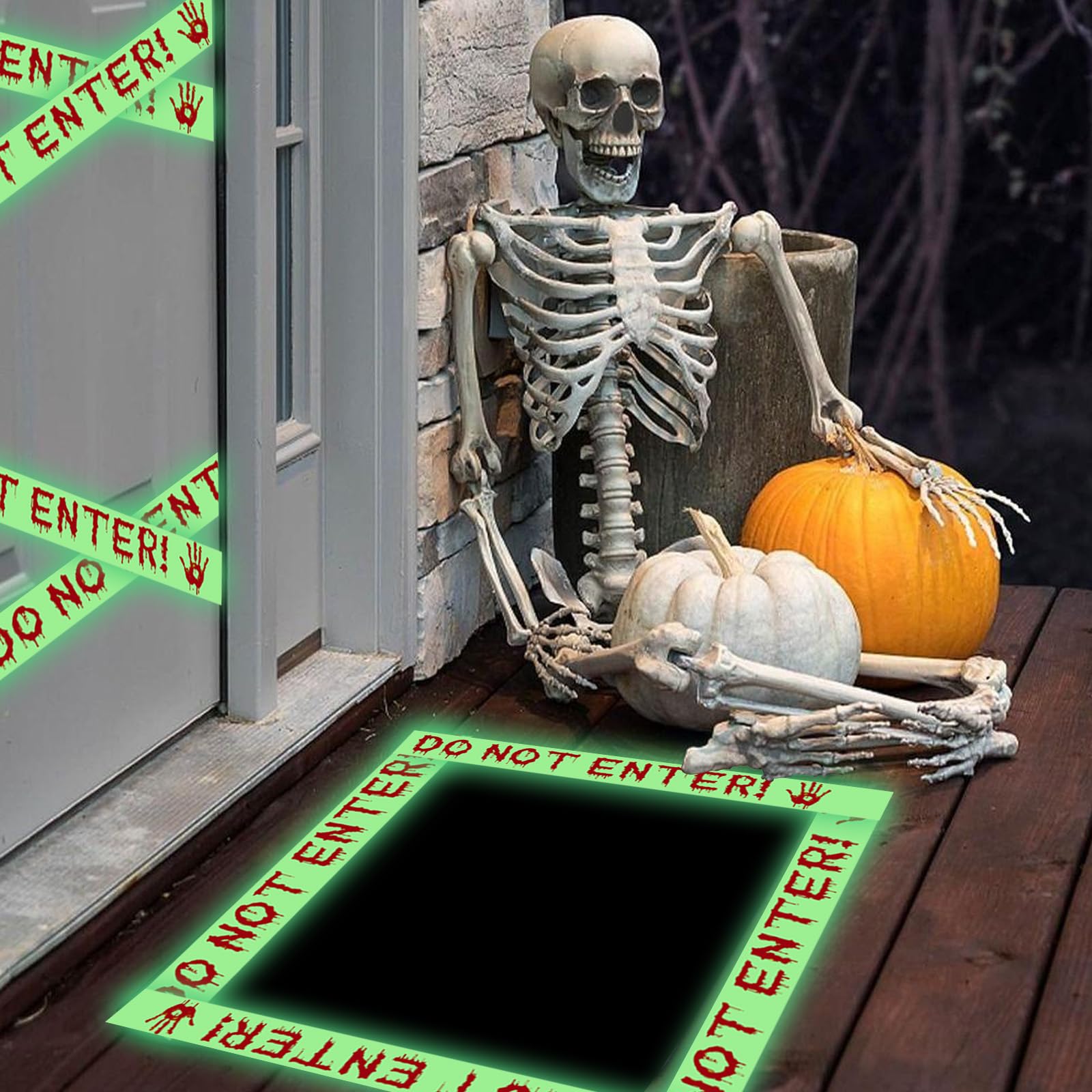 Glow in the Dark Halloween Caution Tape – 16.4ft “DO NOT ENTER” Adhesive Roll for Indoor & Outdoor Decor
