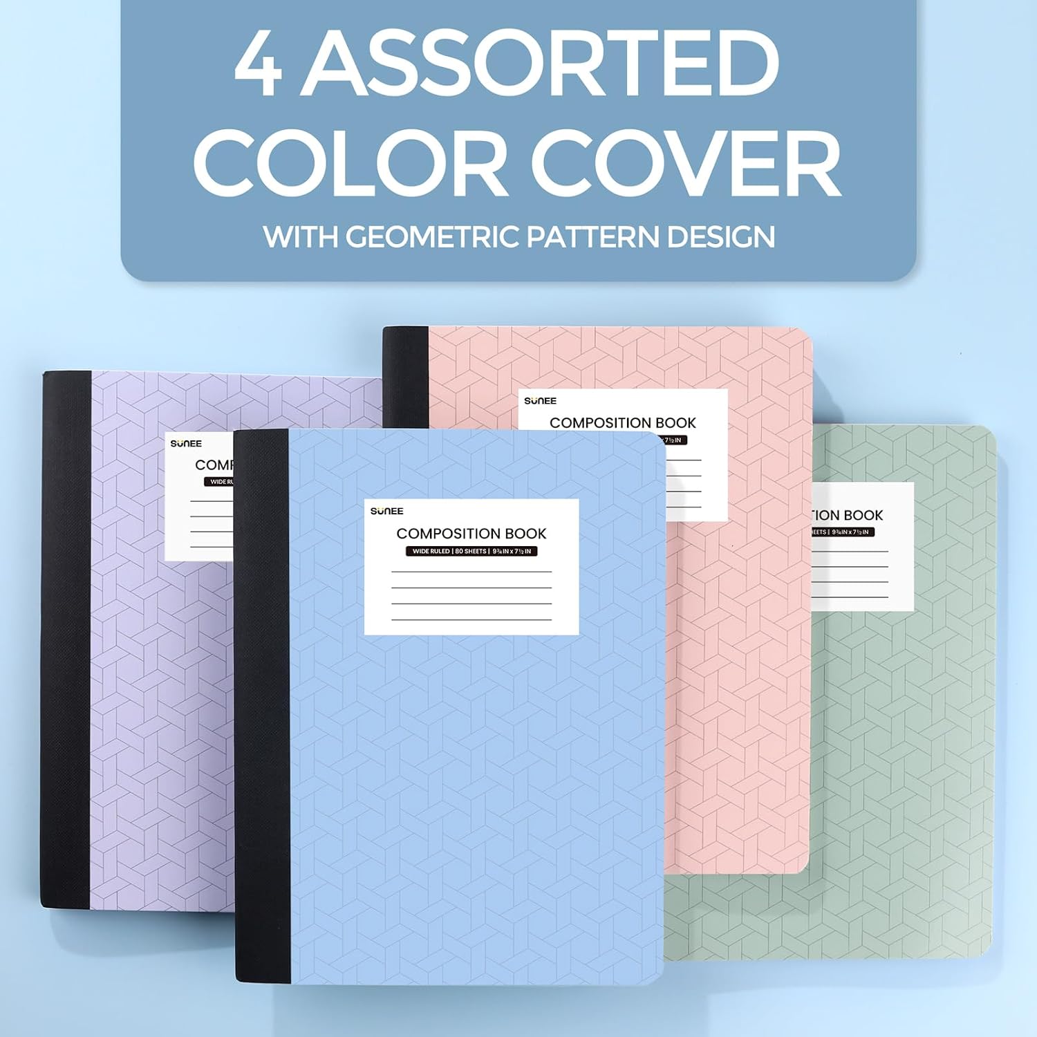 4-Pack Wide Ruled Composition Notebooks with 160 Pages and Durable Sewn Binding