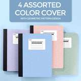 4-Pack Wide Ruled Composition Notebooks with 160 Pages and Durable Sewn Binding