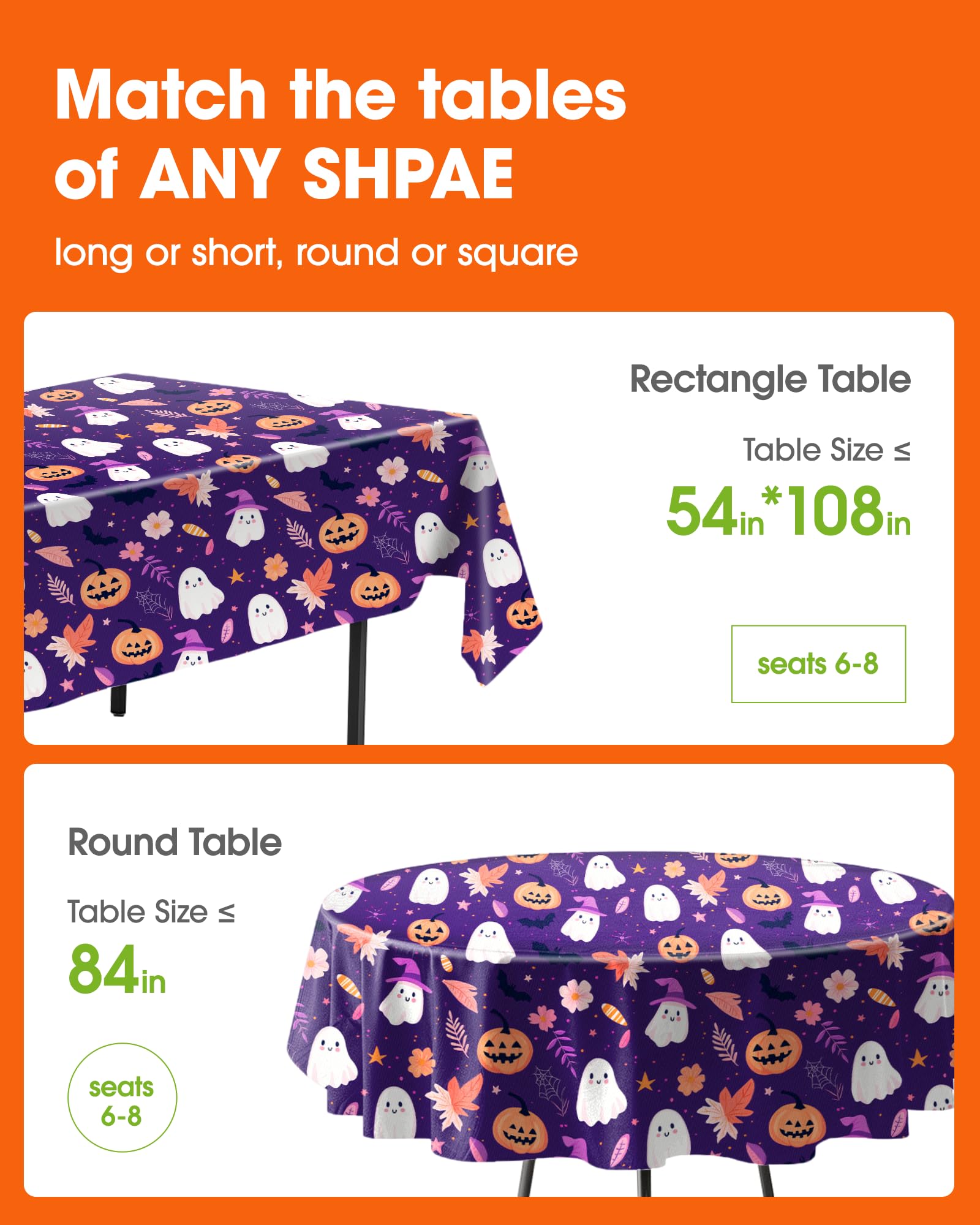 Halloween Purple Disposable Plastic Tablecloth – Waterproof & Stain-Resistant PEVA (US12200)