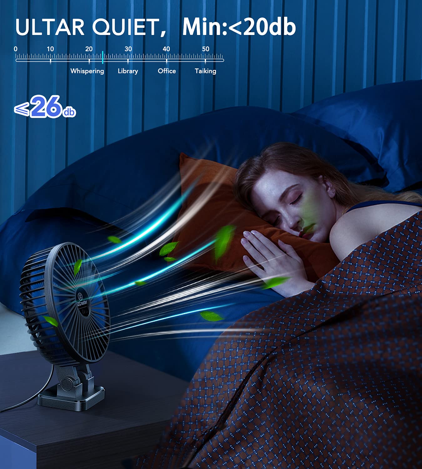 JZCreater Mini USB Desk Fan Portable 3 Speed Quiet Personal Cooling Fan for Office Home Travel Black Blue