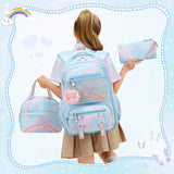 Rainbow Butterfly Backpack for Girls with Lunch Bag & Pencil Case Set, Kids School Backpack for Kindergarten, Elementary & Middle School Students