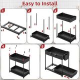 4-Pack Under Sink Organizer Set – 2-Tier Pull-Out Storage with Hooks & Cups (Black)