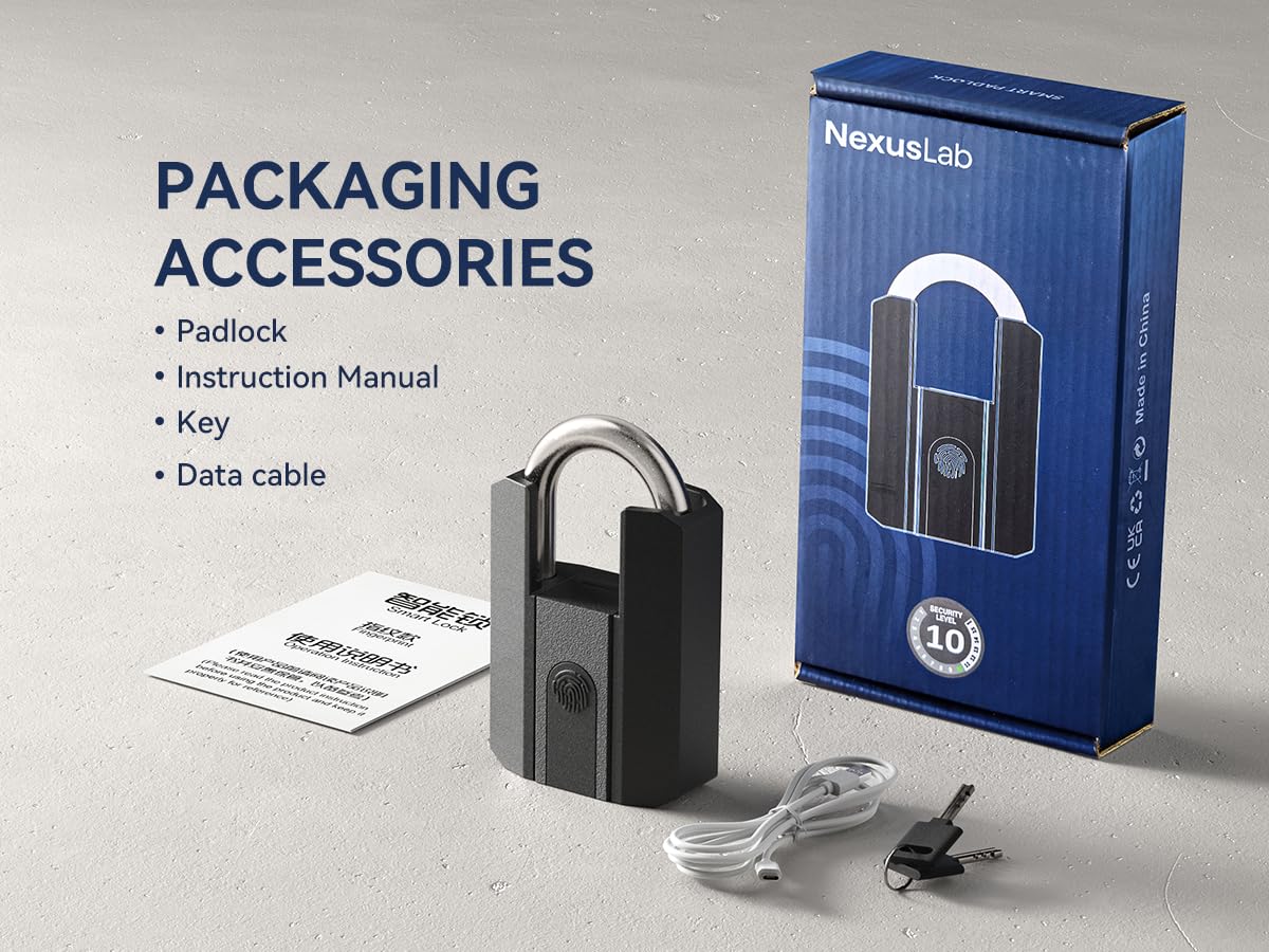 Heavy Duty Fingerprint Smart Padlock with TTLock App Control, IP67 Waterproof Biometric Lock with Type-C Rechargeable Battery