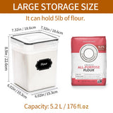 Large Airtight Pantry Storage Containers – 4-Piece 5.2L Cereal & Flour Container Set with Labels (Black)