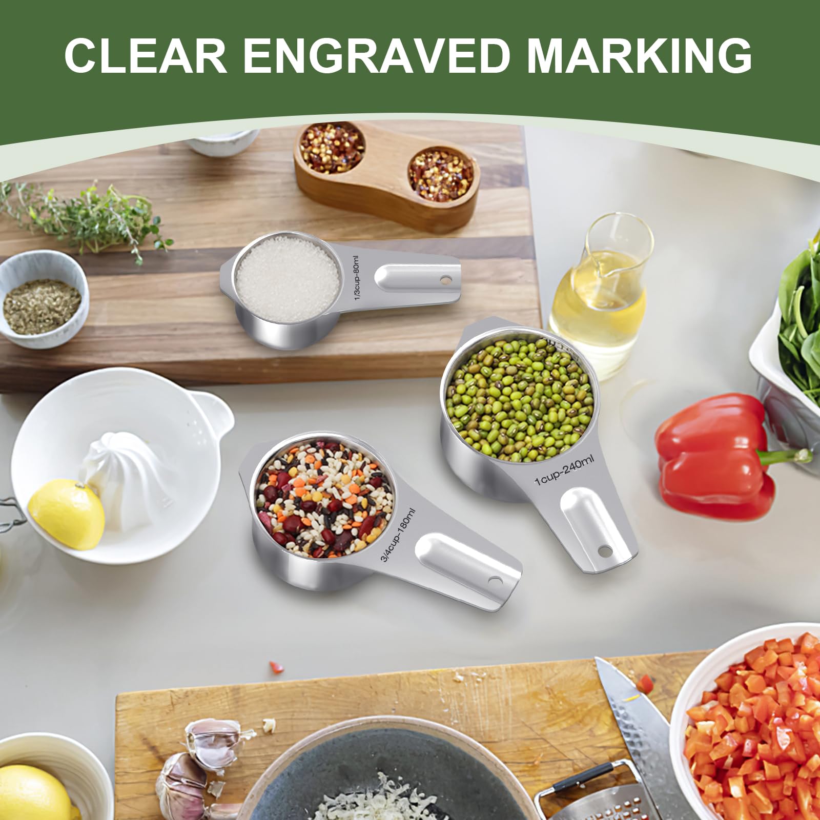 14-Piece Stainless Steel Measuring Cups & Spoons Set – One-Piece Design, Rust Resistant (Silver)