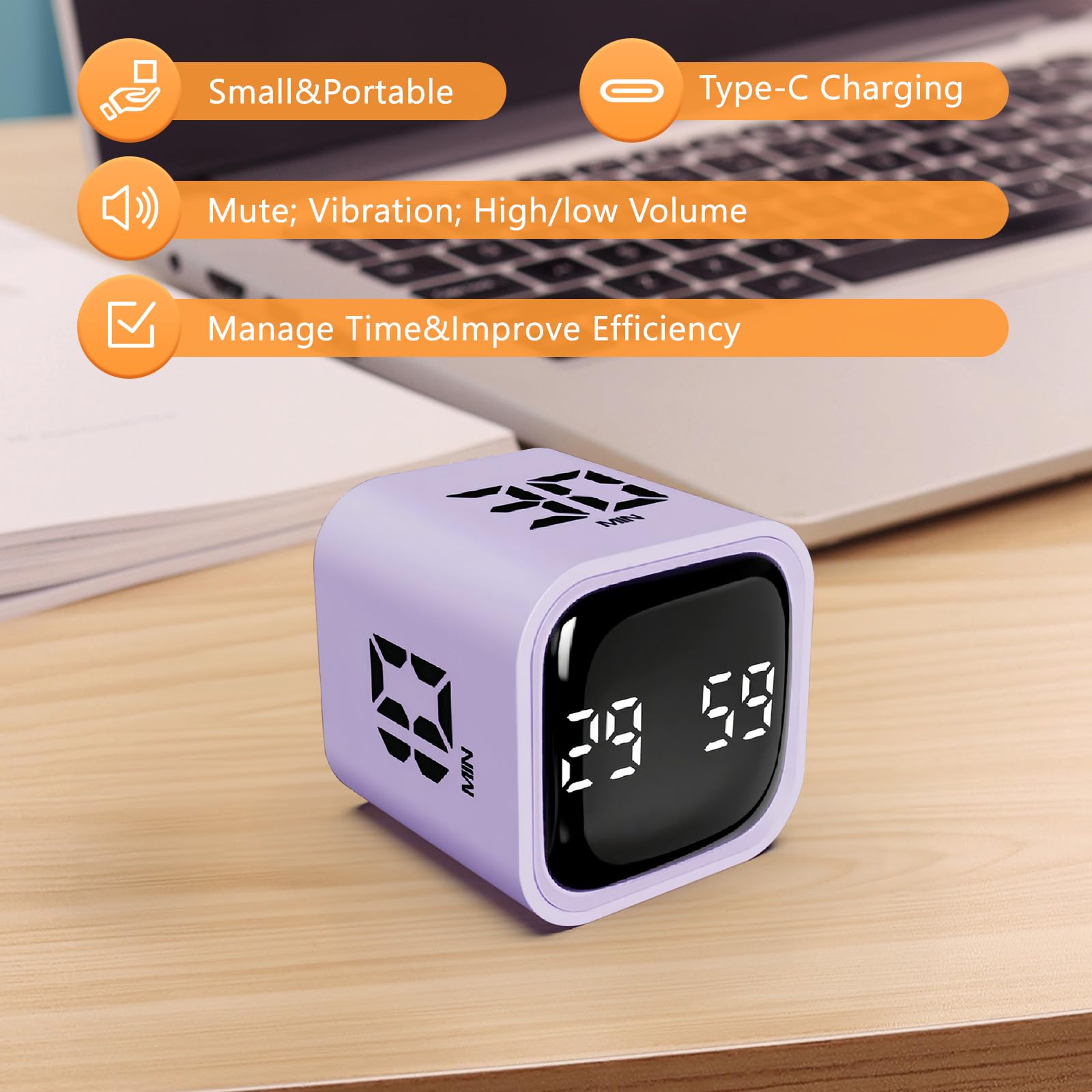 GUDOQI Smart Cube Timer with Flip Control, Custom Countdown, Silent & Vibrate Alerts, USB-C Rechargeable