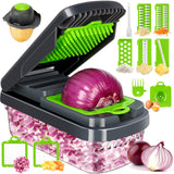 12-in-1 Vegetable Chopper & Slicer – Multi-Function Food Dicer with Container, Safety Guard & Cleaning Brush