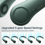 JISULIFE Hands-Free Bladeless Neck Fan – Quiet Wearable Cooling with 5 Speeds & 4000mAh Battery (Dark Green)