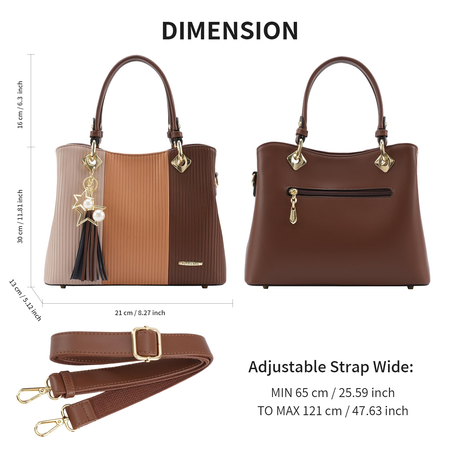 Pomelo Best Women’s Color Block Satchel Handbag – PU Leather Top Handle Tote with Multiple Pockets & Crossbody Strap (Brown Combination)