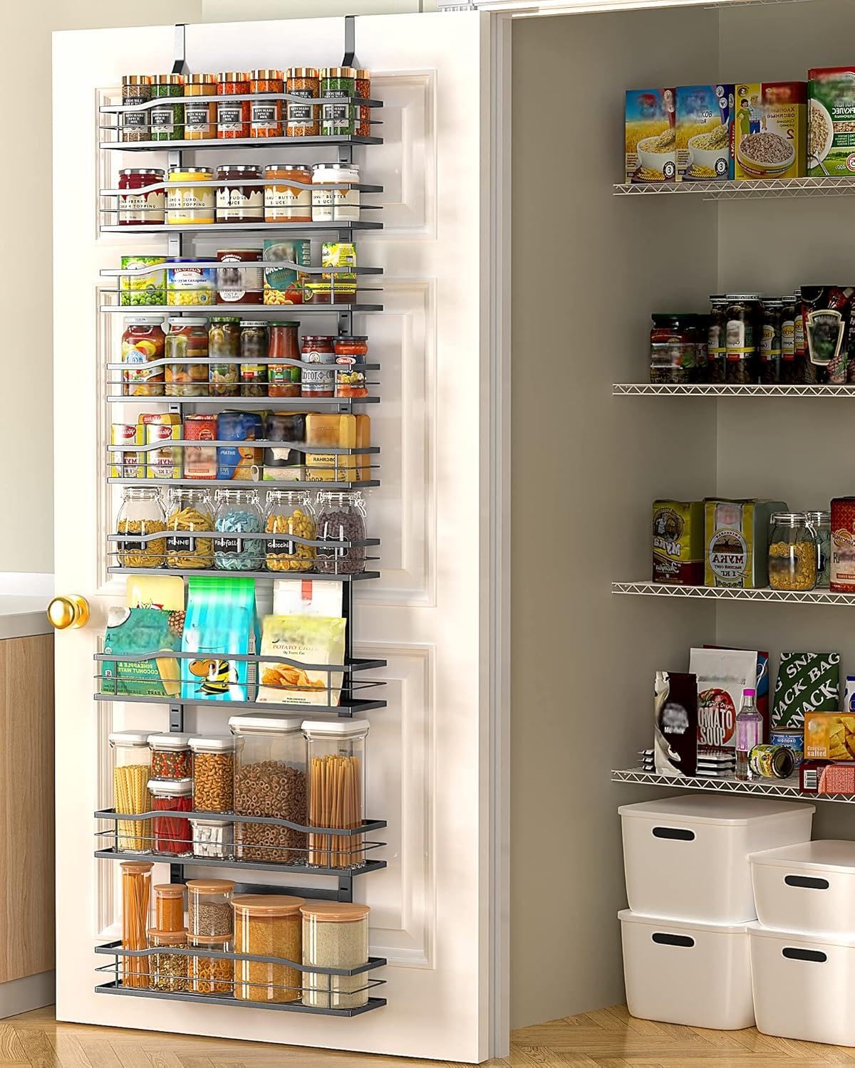 MOFOROCO 9-Tier Over-the-Door Pantry Organizer – Heavy-Duty Metal Hanging Storage Rack for Kitchen & Home (Black)